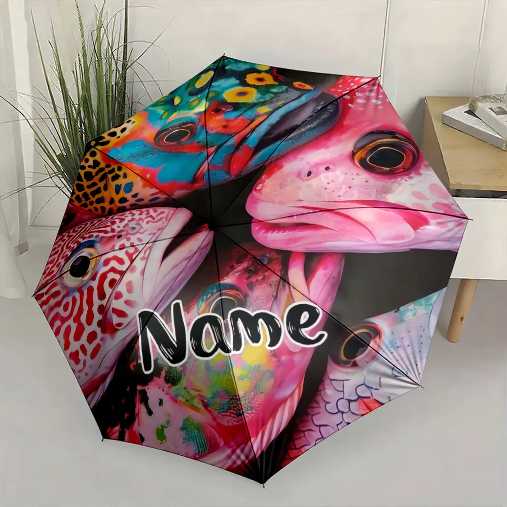 Custom Name Umbrella, Vibrant Fish Art Design Umbrella – Colorful & Unique Folding Umbrella for Sunny and Rainy,Gift