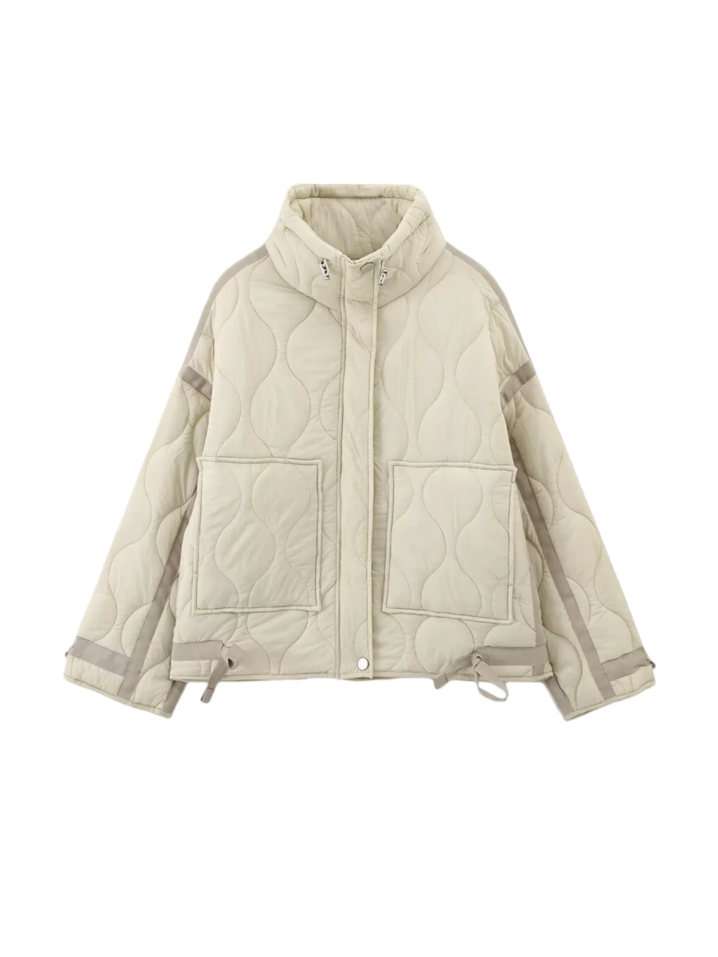 

Spring 2026 Faionable Loose Cotton Jaet Women's Stand Collar Decorated with Bow Tie Sli All-Match Outerwear Coat