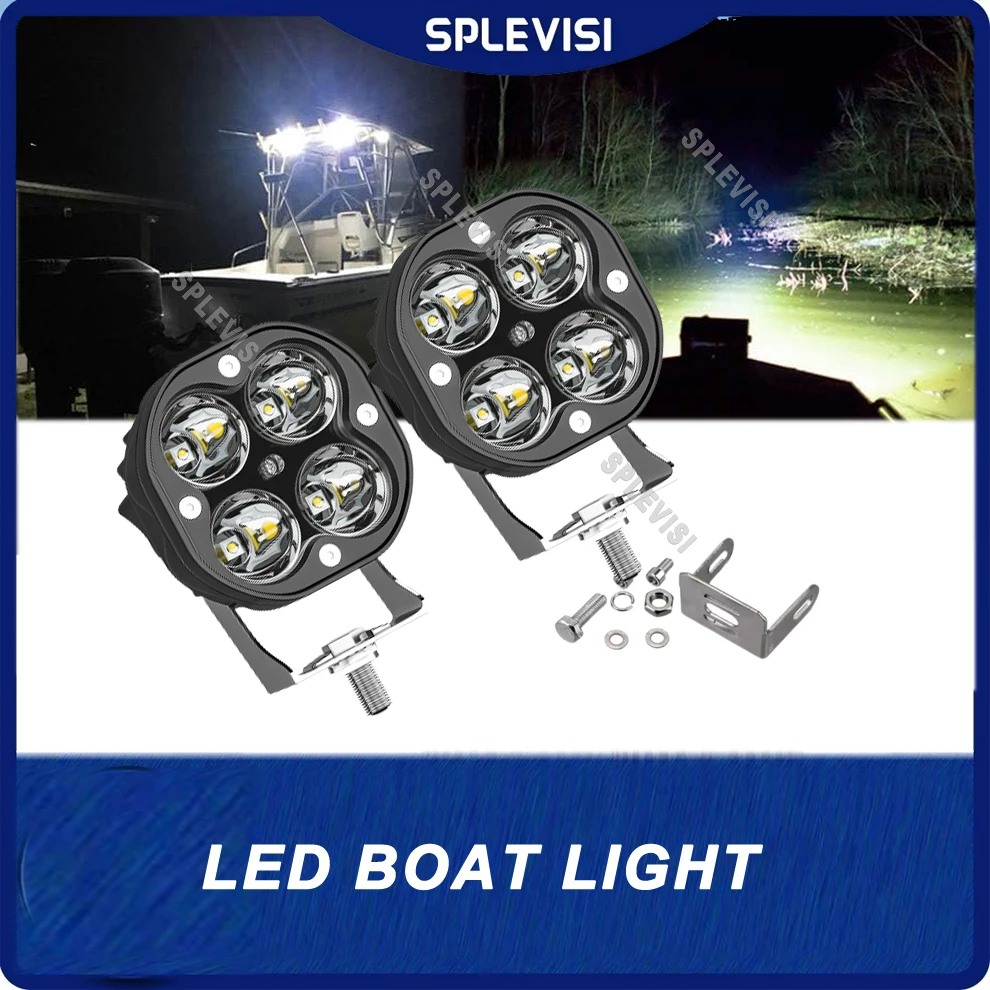 

2x Pontoon Boat Docking Headlights, Marine Led Light for Kayak Bass Jon Fishing Boat Spreader Light, T-top, Deck, Driving Lights