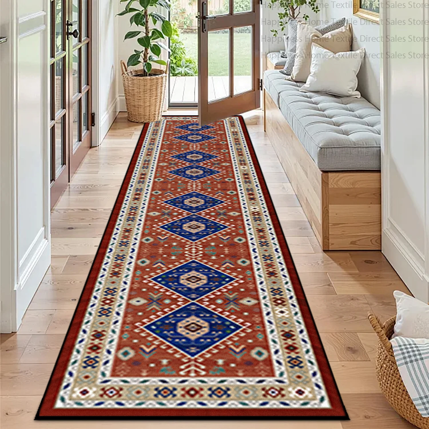Persian Retro Ethnic Style Villa Corridor Carpet Anti Slip Washable Stairway Runner Decorative Mat Entrance Aisle Long Size Rug