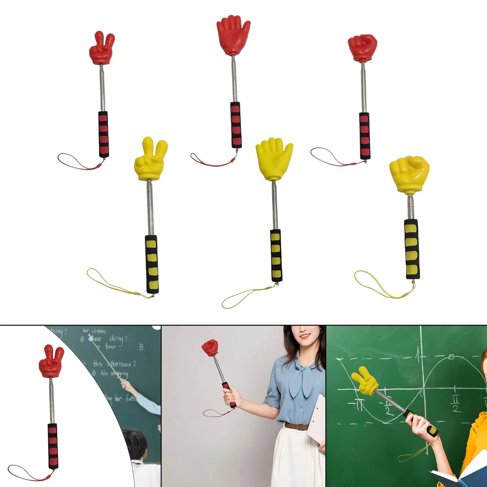 Extendable Retractable Teacher Pointer Stainless Steel Finger Shaped Stick with Soft Rubber Grip for Whiteboard Electronic