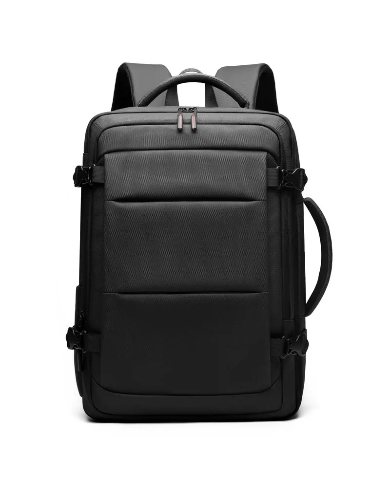 Dark gray expandable business laptop backpack with multi compartment design water resistant fabric suitable for office