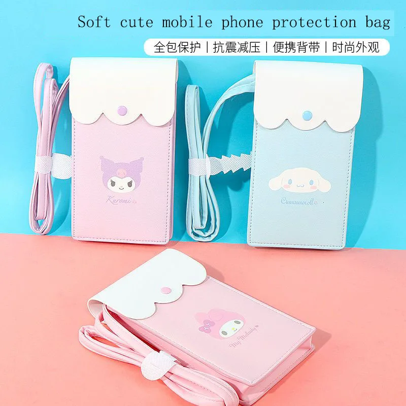 Sanrio Mymelody Kuromi Cinnamoroll Kawaii Mobile Phone Protection Bag Going Out Diagonal Small Bag Coin Purse Mini Storage Bag