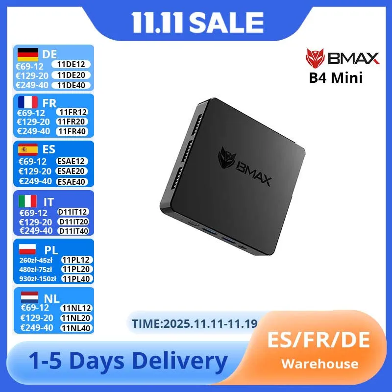معالج BMAX MaxMini B4 Mini Intel N95 Intel UHD Graphics 12GB LPDDR5 ذاكرة 256GB SSD 2.4 جيجا هرتز/5 جيجا هرتز ثنائي النطاق واي فاي ويندوز 11