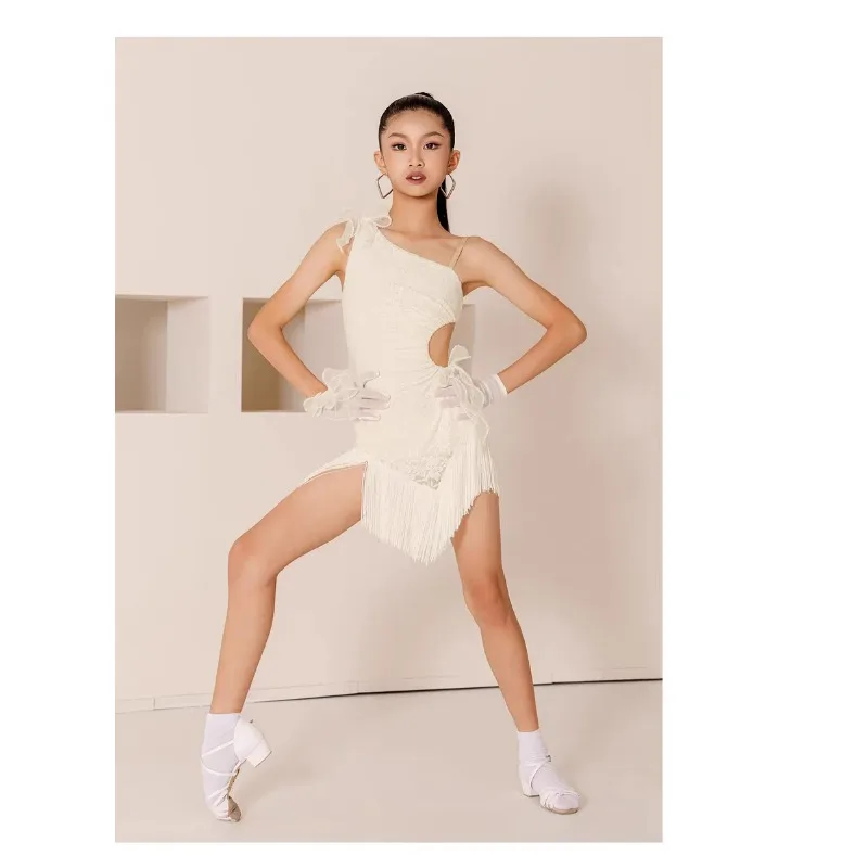 

2025 New Summer Girls Latin Dance Dress Kids Professional Cha Cha Practice Costume Stage Performance Ballroom Dance Outfit