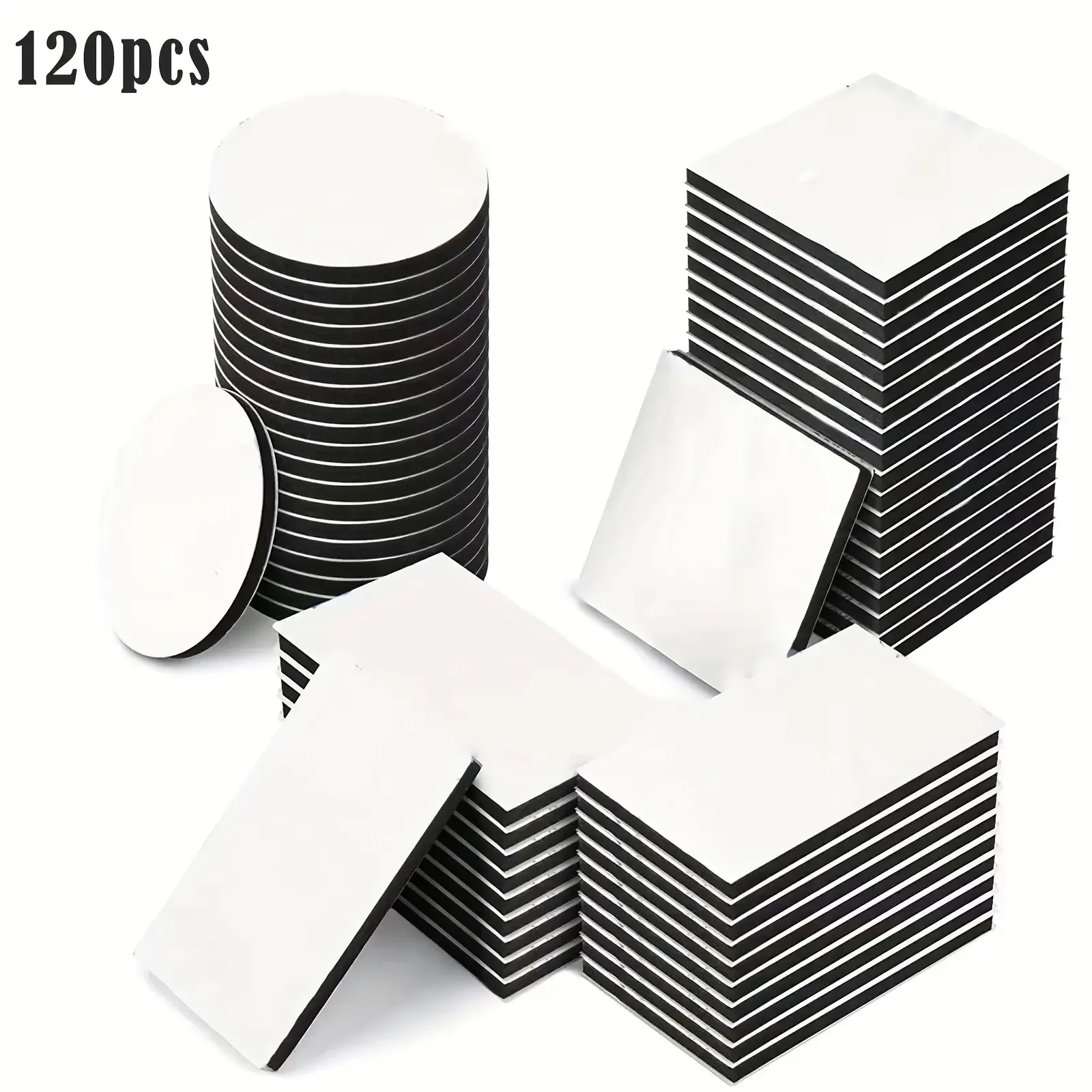 120pcs Super Strong Double-sided Tape Black Self-adhesive Double-layer Foam Rectangular Square Round For Wall Floor Door