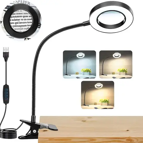 5X Magnifying Desk Lamp LED Illuminated Magnifier 3 Light Colors Magnifying Glass for Soldering Repair Craft Hobby Nail Art Work