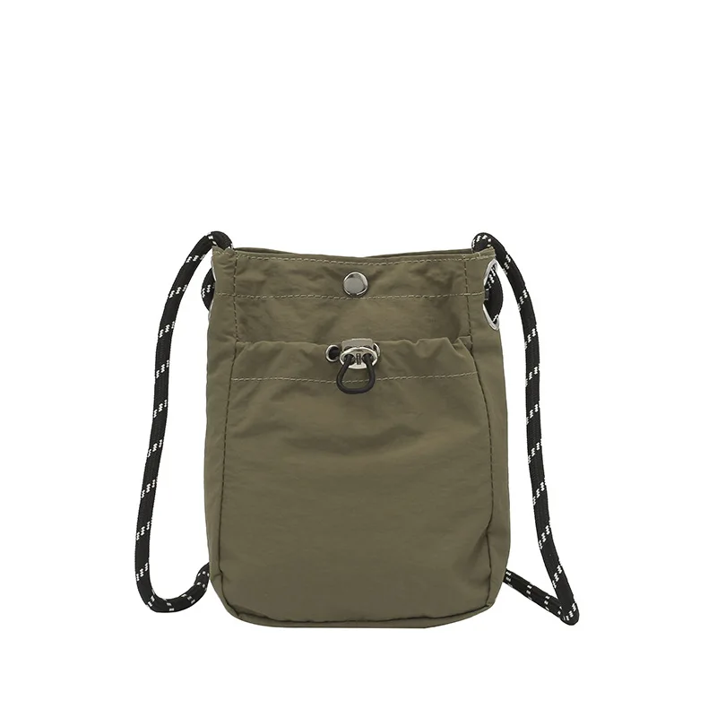 Stylish Drawstring Design Nylon Urban Simplicity Mini square Bag Compact Portable Outdoor Phone Pouch Unisex Casual Shoulder Bag