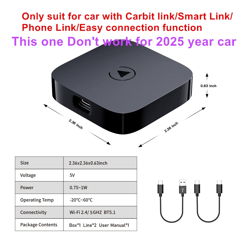 Carbitlink Smartlink Eenvoudige verbinding met draadloze CarPlay Android Auto voor Chery Jetour X70 X70S X90 X95 CX62B T1K Carbit Link