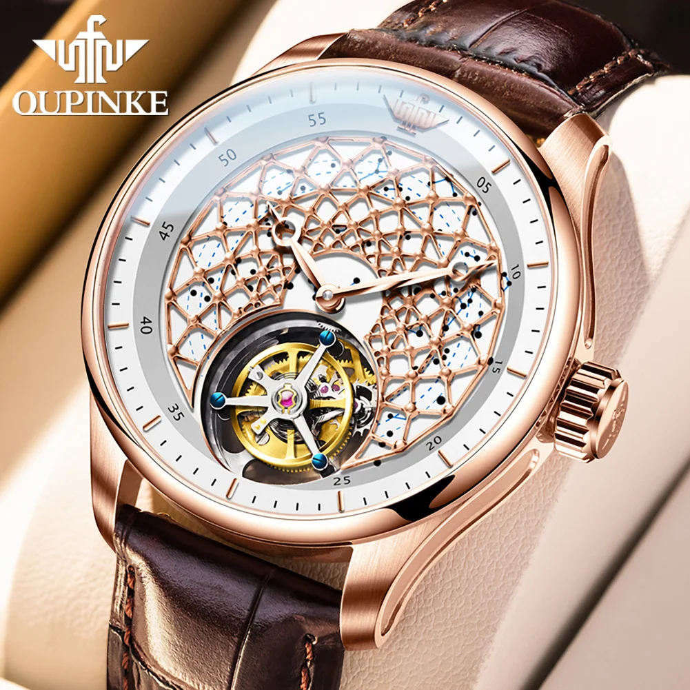 

OUPINKE 8002 Mens Watch Automatic Mechanical Tourbillon Watch﻿ Waterproof Luminous Watches For Man Original Luxury Crystal Gift