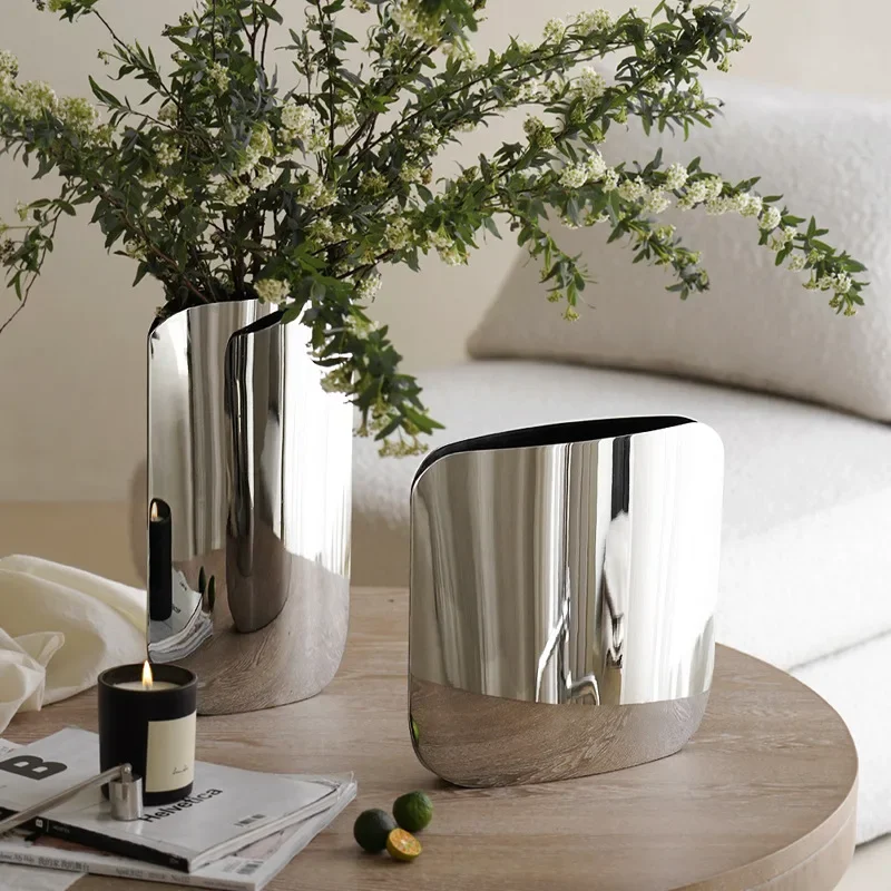 Nordic style simple stainless steel vase light luxury model room soft decoration living room hotel homestay ornament flower