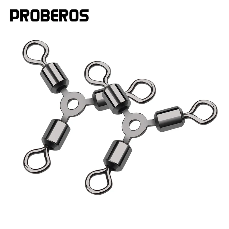 PRO BEROS 10Pcs 3 Way Fishing Rolling Swivels O-shape Three Way Rolling Swivels Fishing Tackle Fishhooks Fishing Connector Snap