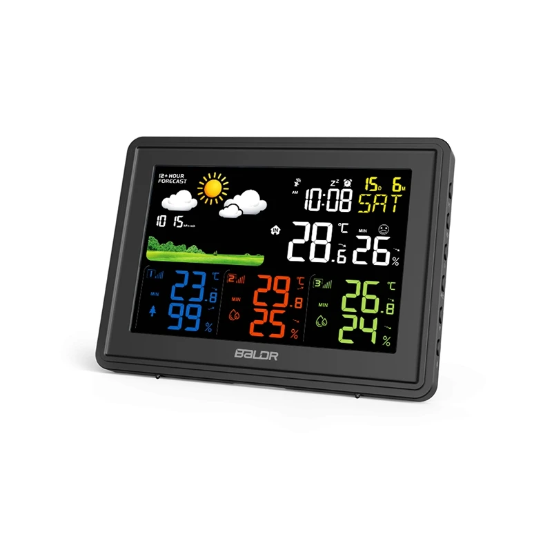 Wireless Color Weather Station Digital LCD Home Hygrometer Thermometer Barometer DCF Radio Alarm Clock Backlight 3 Remote Sensor