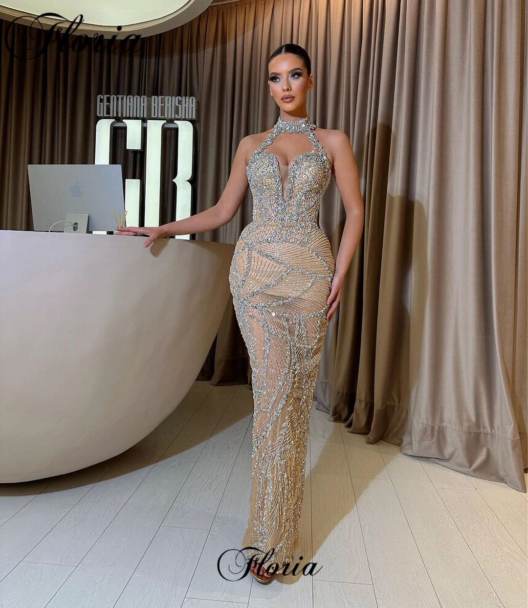 Crystals Mermaid Prom Dresses For Women 2023 Halter Sleeveless Cocktail Dresses Vestidos De Noche Shiny Evening Party Dresses