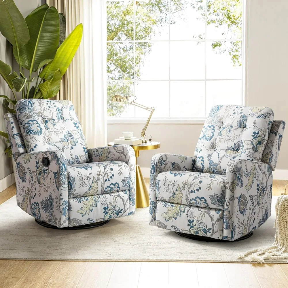 

Recliner Chair Set of 2, Modern Printed Fabric for Living Room, Rocker Recliner Sofa Comfy Armchair 360 Degree Swivel