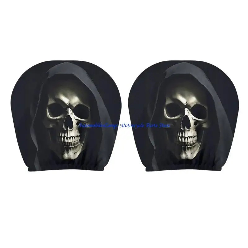H7BD Humorous Vehicle Interior Accessory Skull Face Themed Headrest Protectors Cover Scratch And Comfort