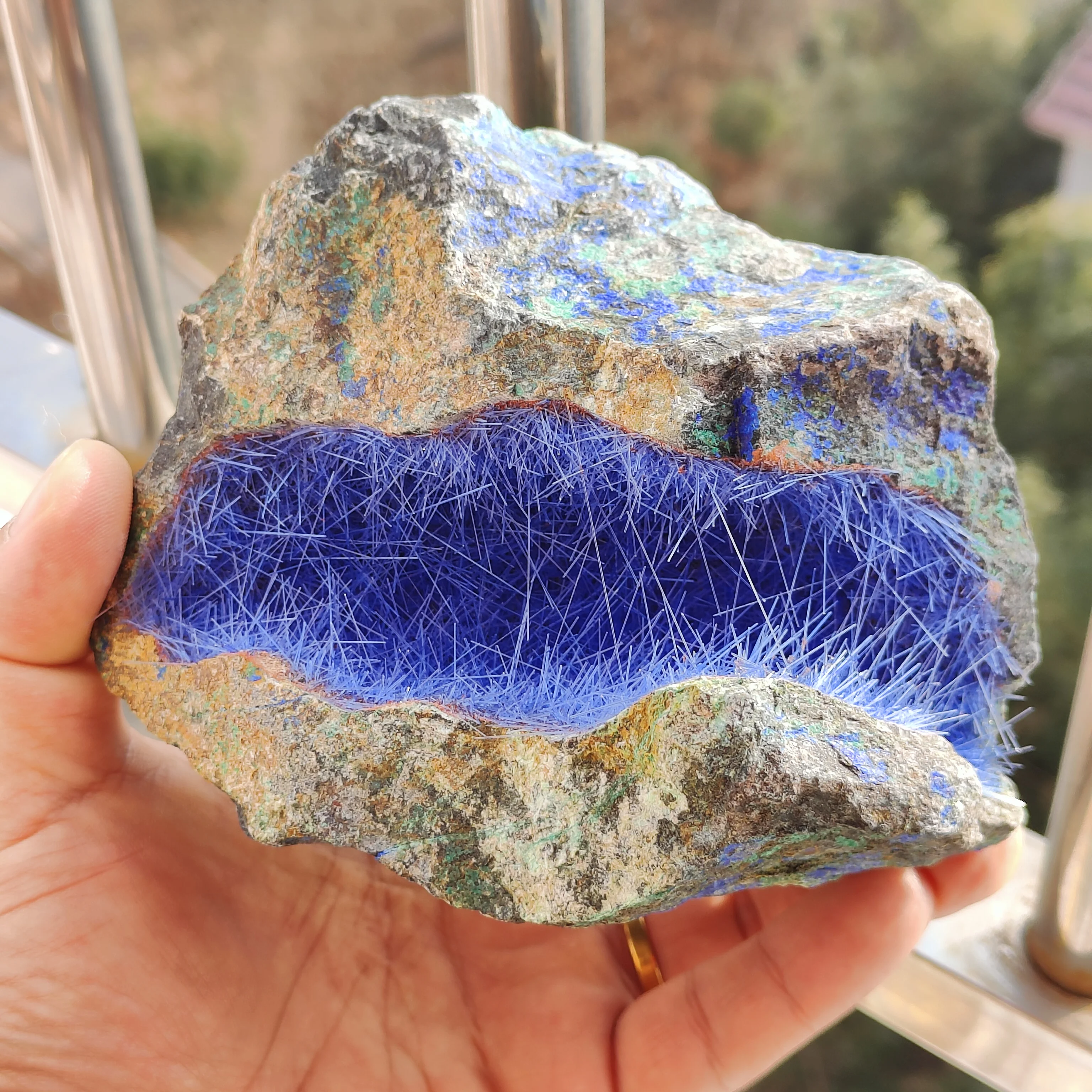 Natural Azurite Malachite Geode Crystal Mineral Specimen Energy Healing Crystals Lucky Stone Cluster Cave Collection Specimen