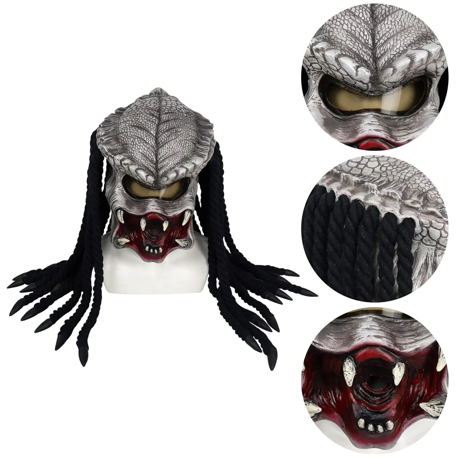 Máscara predadora com cabelo dreads alienígena xenomorph caçador predador capacete motocicleta halloween cosplay adereços