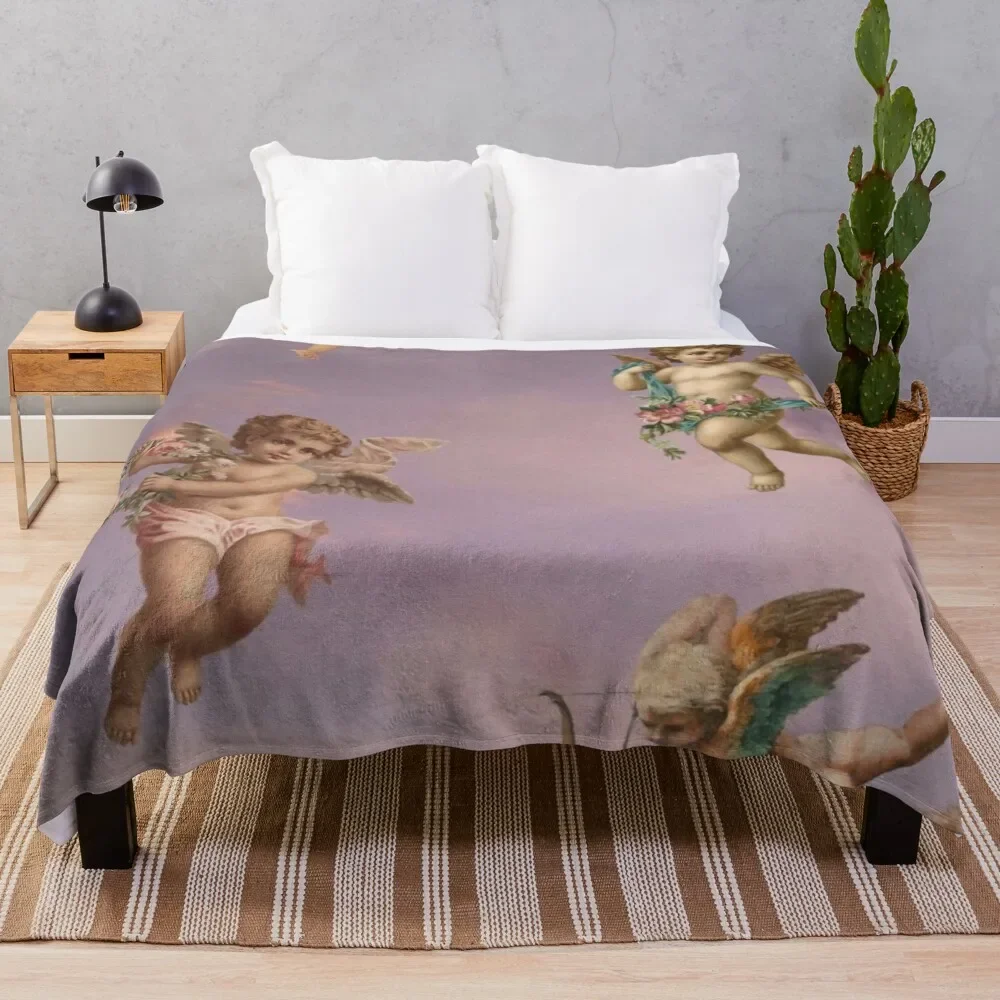 Pink Cloudy Renaissance Angels Aesthetic Art II Throw Blanket sofa bed Sofa Throw bed plaid Large Blankets