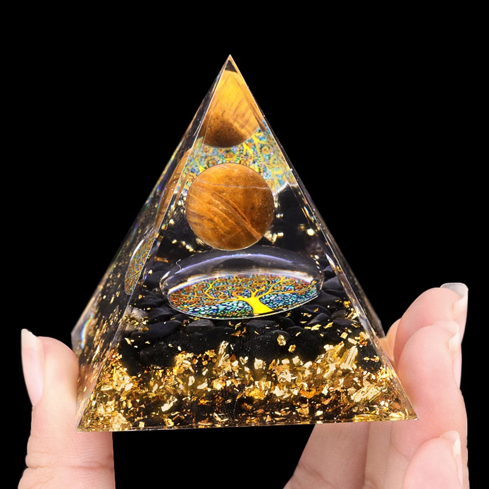 

Crystal Agate 6cm5cm Pyramid Energy Generator Natural Amethyst Crushed Stone Drip Resin Chakra Home Office Desk Ornament Crafts