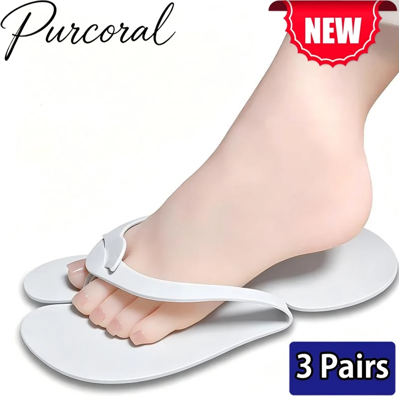 3 Pcs Purcoral Ultra Thin Foldable Portable Disposable Flip Flops EVA Home Lightweight Clip On Slippers