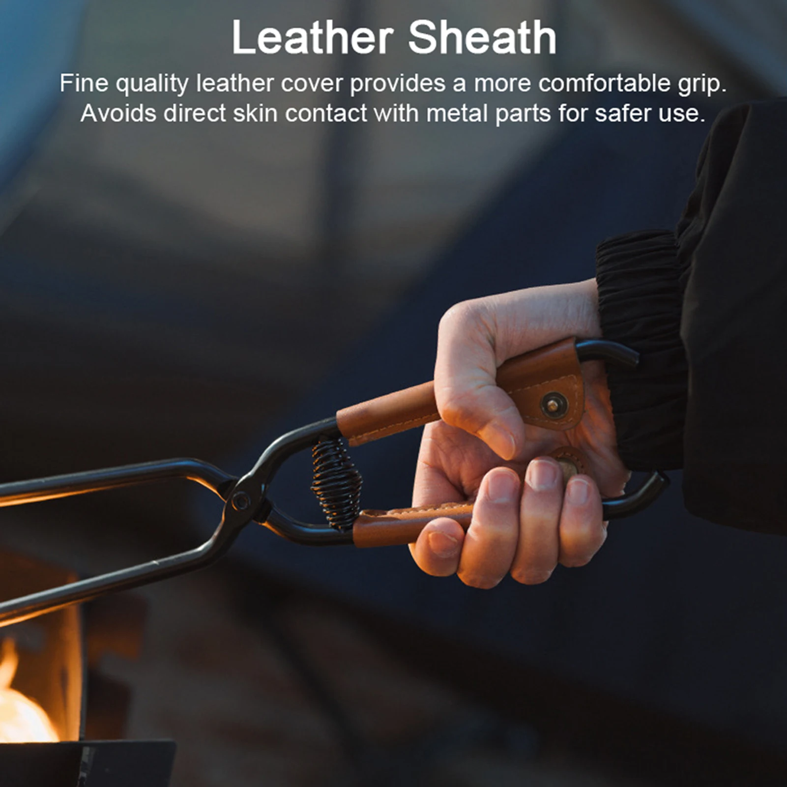 Carbon Steel Charcoal Tongs Outdoor Camping Bonfire BBQ Firewood Clip Tool Stoves  Charcoal Tongs Leather Handle Firewood Clamp