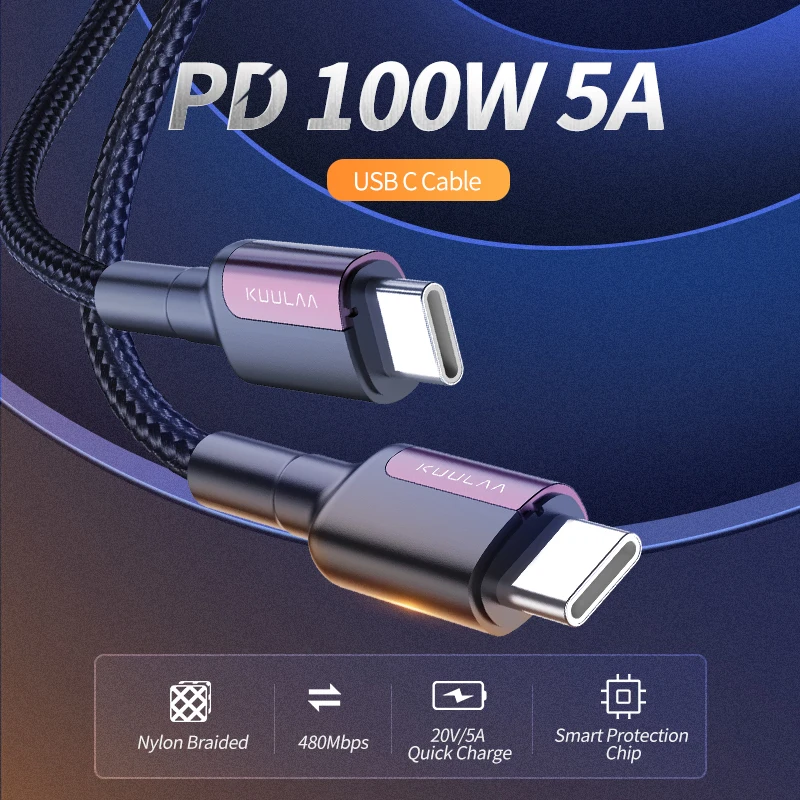 KUULAA USB C to USB Type C Cable PD 100W Fast Charging For Samsung S10 S9 MacBook iPad Huawei Quick Charge Wire USBC Cable