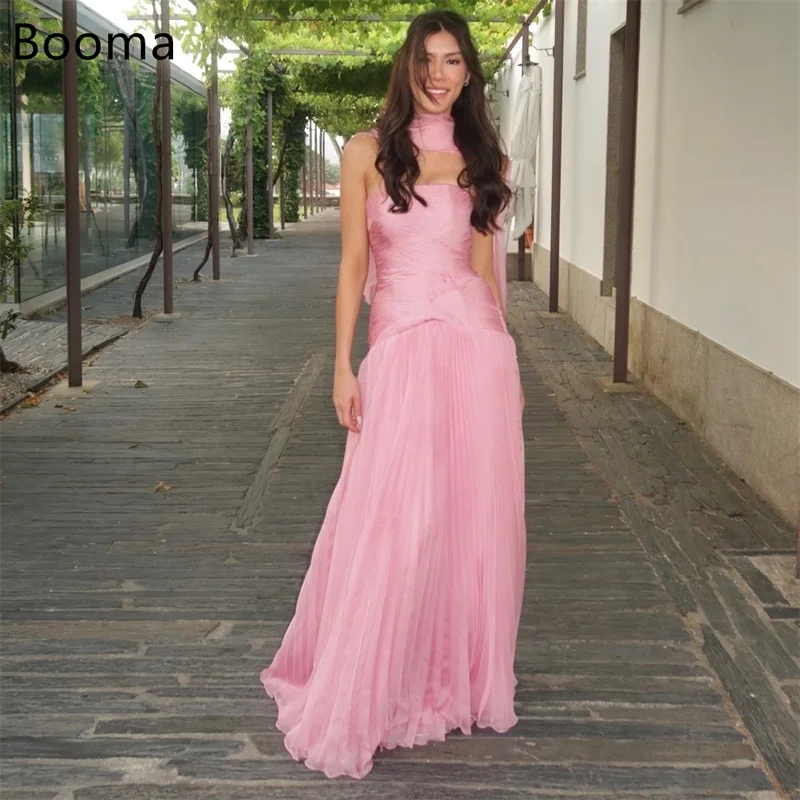 

Booma A-Line Shiny Pink Pleat Strapless Women Prom Formal Gowns for Women Evening Dress Dresses O-Neck Customized 2025