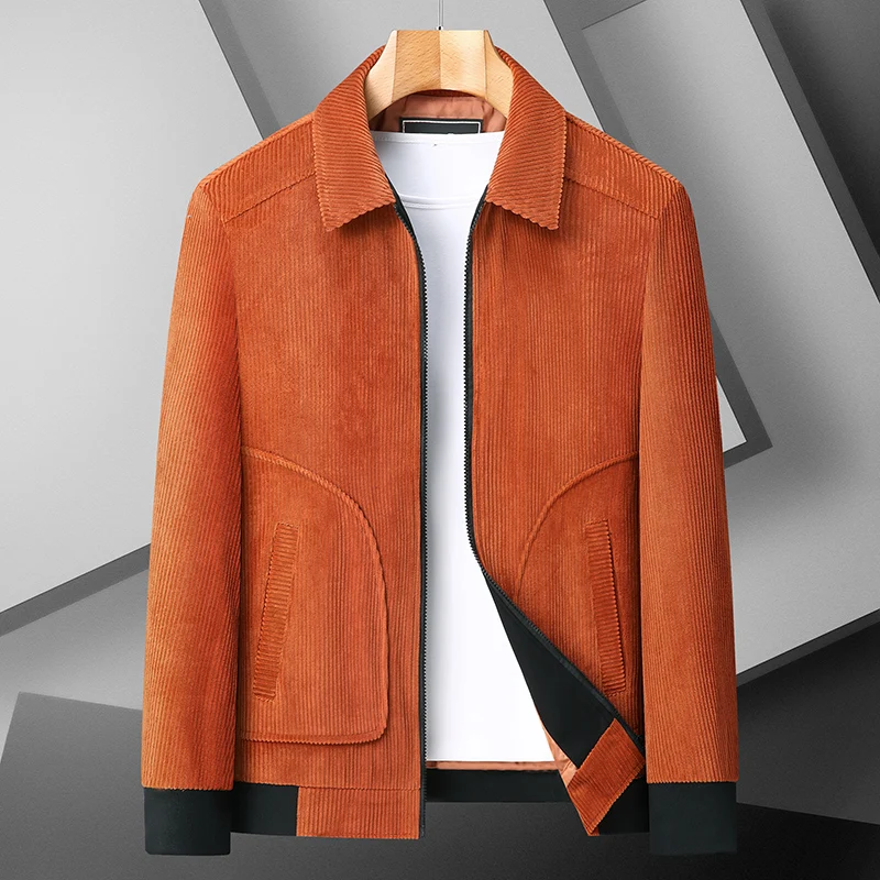 Men's High-Quality Corduroy Jacket Plus Size Lapel Thick Autumn Winter Warm Casual Gown for Older Generations