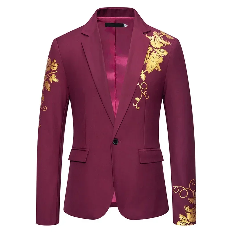 New 2026 Paisley Hot Stamping Print Suit Jackets Men's Business Party Wedding Slim Suit Fashion Single Button Blazer Coats Male