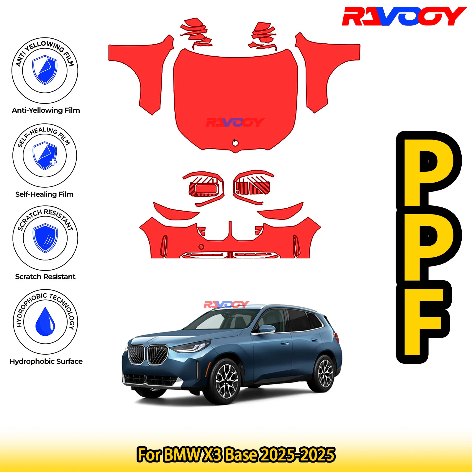 

For BMW X3 Base 2025-2025 Glossy Matte Black Precut front PPF Kit Paint Protection Film