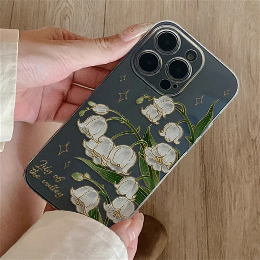 Custodia floreale trasparente Lily of the Valley per iPhone 15 16 Plus 12 13 mini 11 14 Pro Max Xs XR Cover morbida in silicone antigraffio