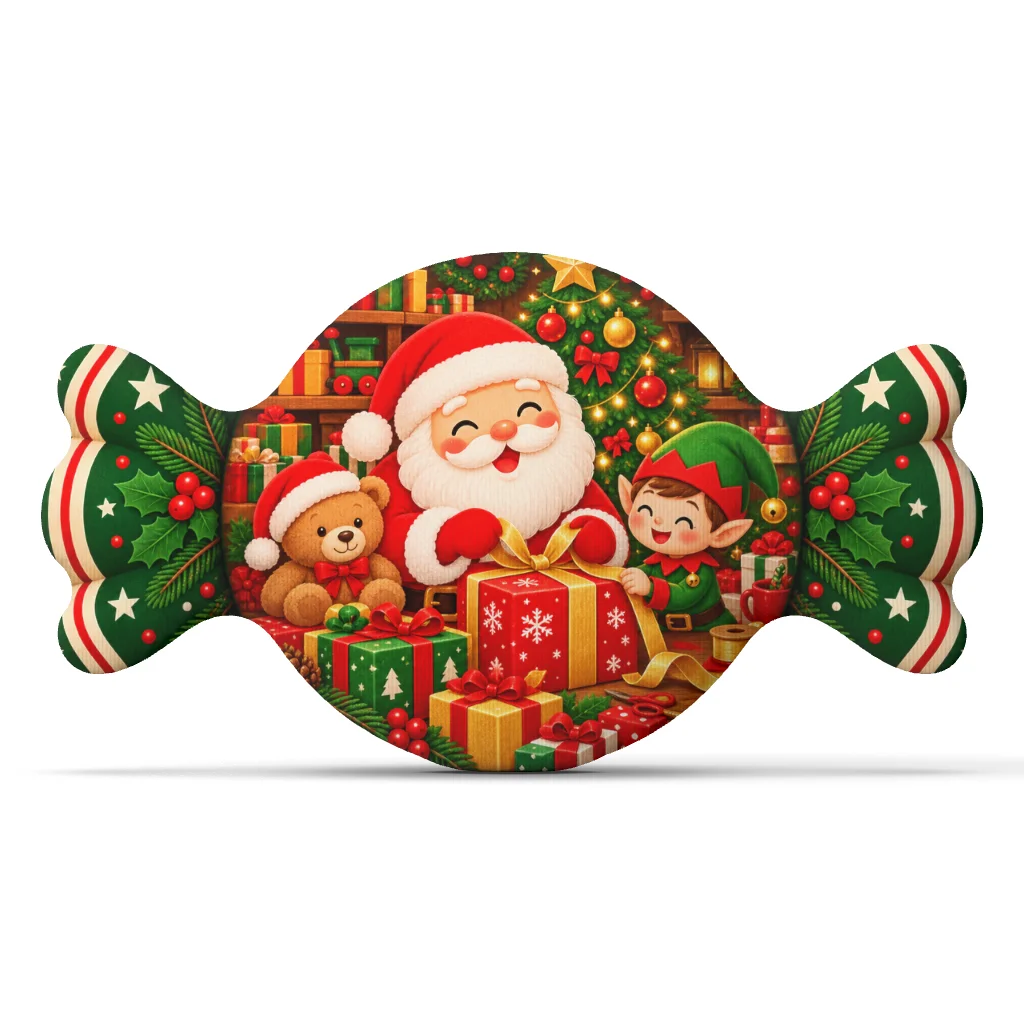 Christmas Santa Claus Elf Candy Shaped Stuffed Plush Pillow Holiday Throw Cushion for Sofa Christmas Home Decor Accent Gift