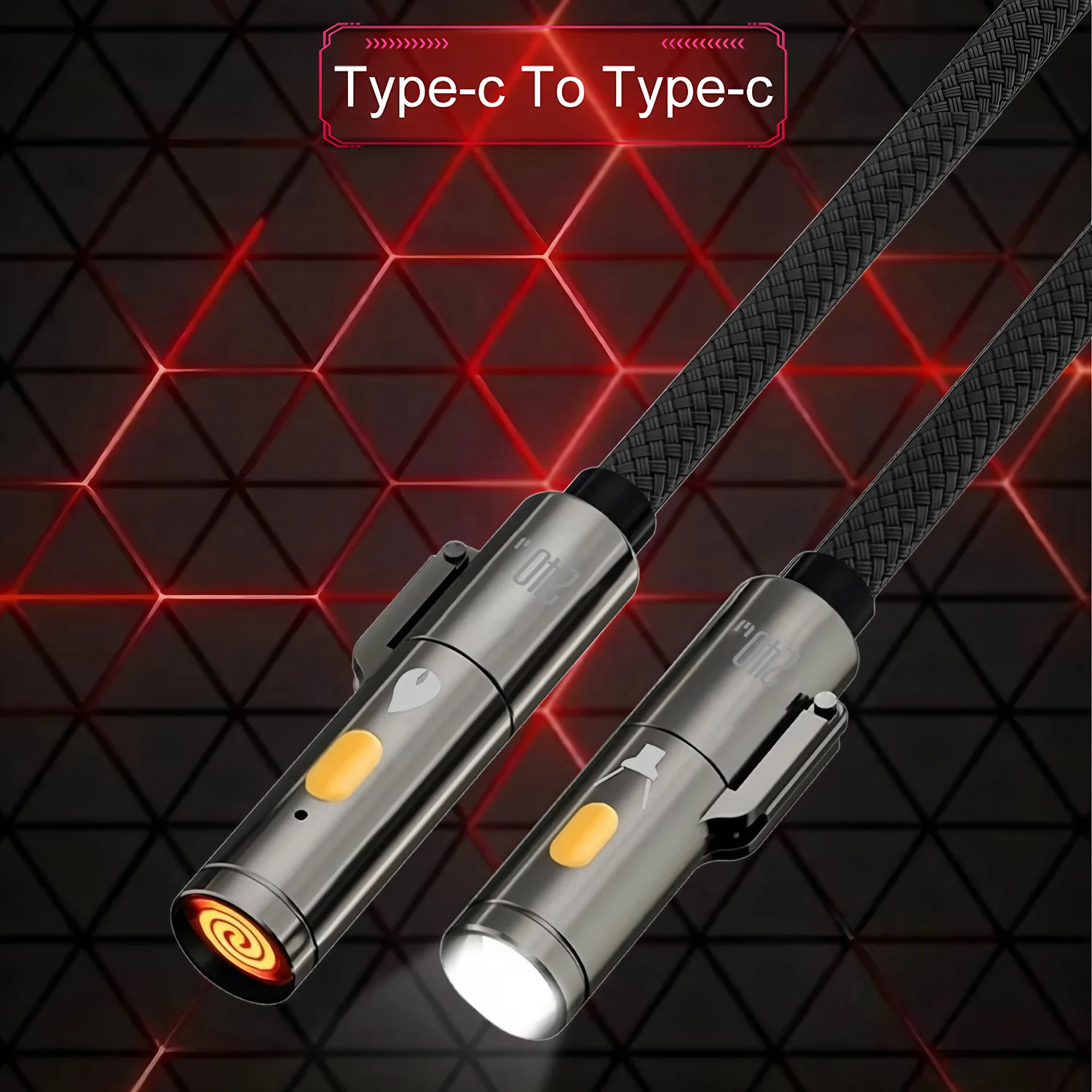 

Кабель для быстрой зарядки Outdoor MAX 240w Type-C - Type-C с подсветкой и LED-индикатором, плетеный USB-C кабель для телефонов Type-C