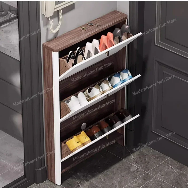 Ultra Thin Shoe Cabinet 13cm Extremely Narrow Solid Wood Household Door Rotating Entrance Cabinet Zapatera Furniture WKSC