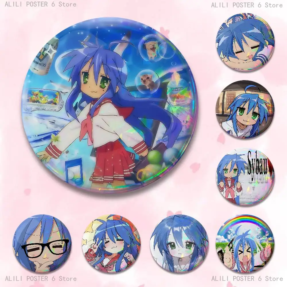 Konata Izumi L-Lucky S-Star Badges 25 32 44 58 75 mm Round Cosplay Pin Bag Decor Fans Collect Friends Gifts Brooch Souvenir