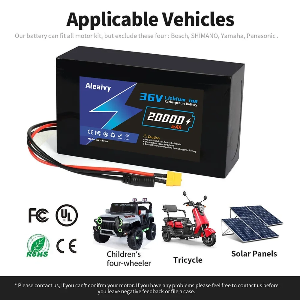 High Capacity 36V  12Ah Li-ion Battery with 30A BMS, for 48V 500W 750W 1000W Electric Bicycle  Conversion Kit Parts