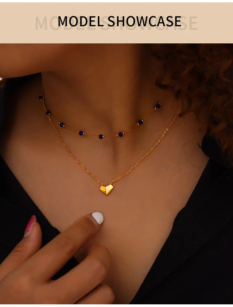 316L Edelstahl Doppelschichtige Herz-Anhänger Halskette Luxuriöse Lila Kristall Ästhetische Halskette für Damen Wasserfester Schmuck – Detail 2