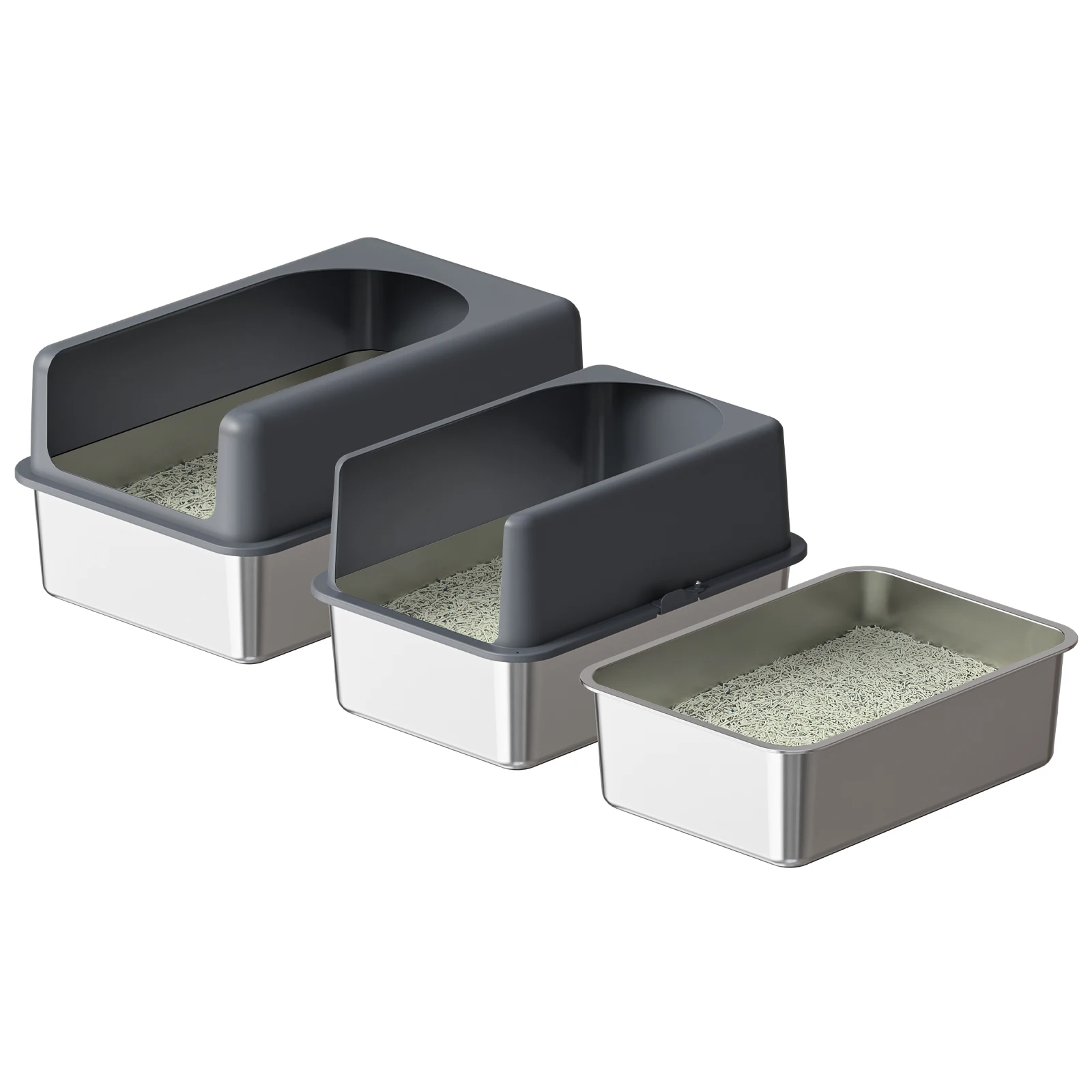 

Новая коробка для кошек с защитой от брызг, увеличенная высота, туалет для кошек из нержавеющей стали, туалет для кошек из нержавеющей стали