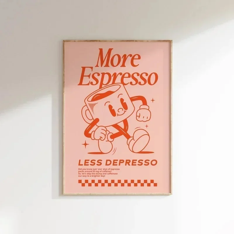 Wandkunst „Mehr Espresso, weniger Depresso“, Wandkunst mit Kaffee-Zitat, Wandkunst für die Kaffeestation, Kaffeebar-Druck, niedliche Drucke, Retro-Zitat – Detail 6