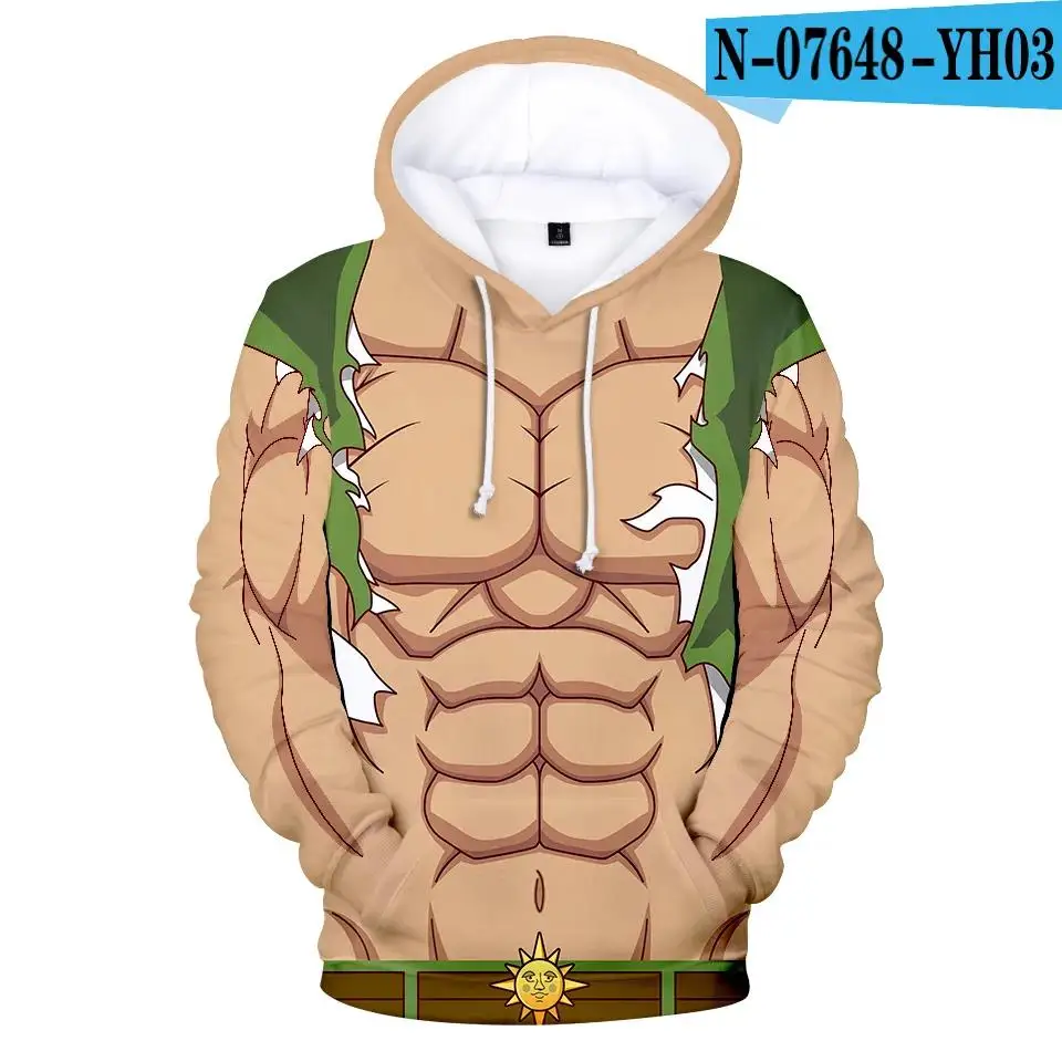 Autumn and Winter New Anime Hooded Sweatshirt Fun Muscle Men's Hoodie Street Harajuku Men's Hoodie Role Playing Anime hoodie top