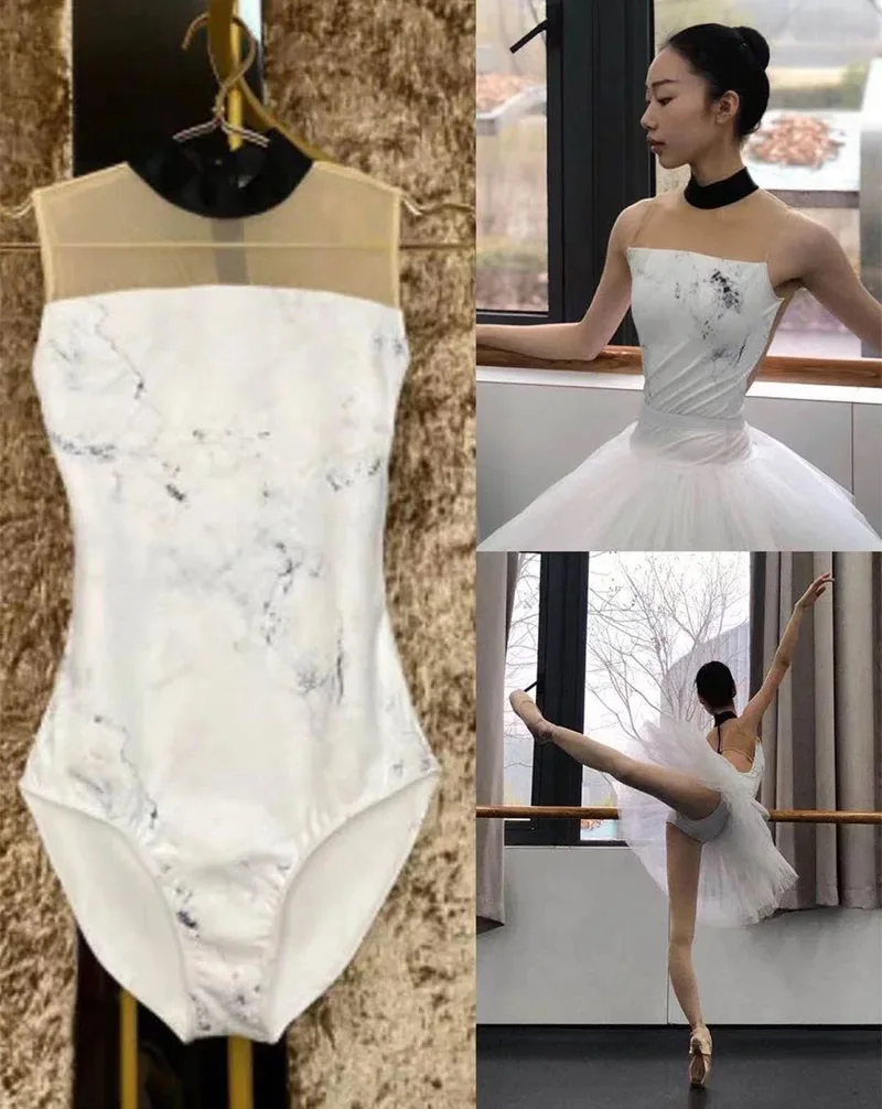 

Daily Practice Ballet Dance Leotard Women White High Collar Ballet Gymnastics Dancing Clothes Lady's Advanced Ballet Leotard