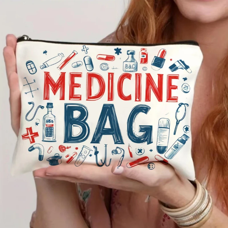 Canvas Medicine Bag, Casual Style, Beige Zipper Travel Bag, Ideal for Toiletries, Stationery Organizing, Ladies Handbag