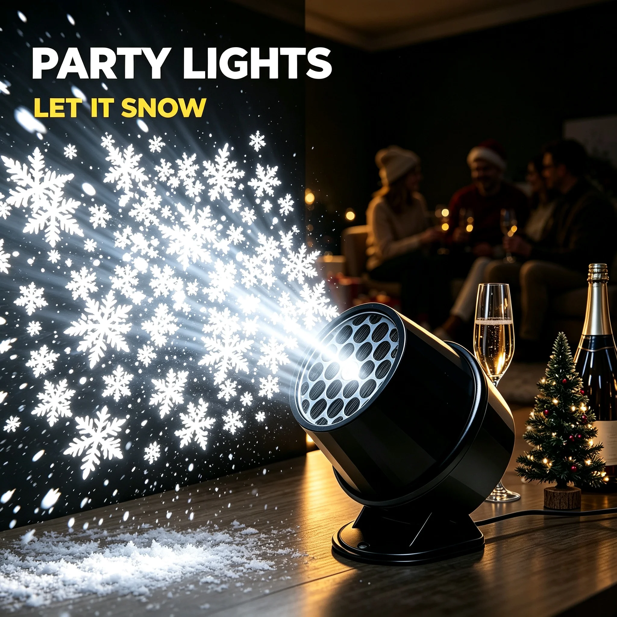 Christmas Snowflake Projector Light USB Dynamic Falling Snow Projection Lamp for Xmas Party Home Wall Decor HolidayStageLighting