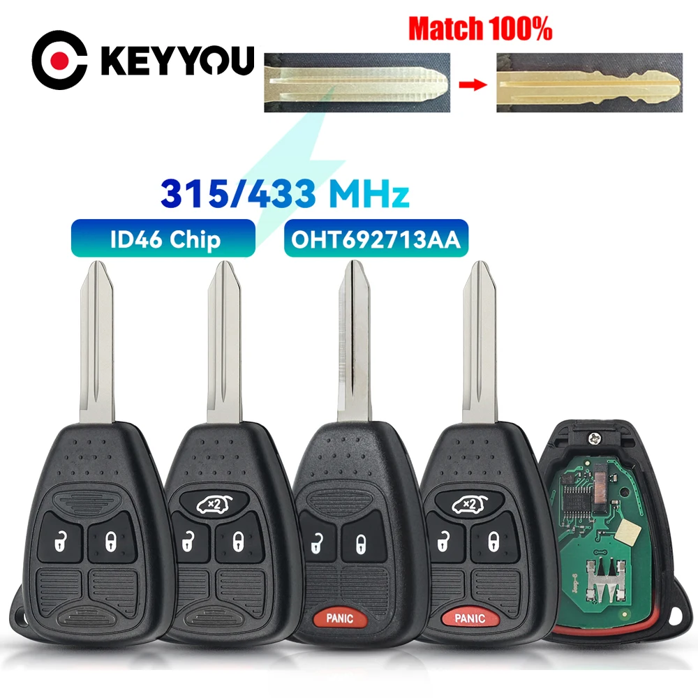 

KEYYOU с режущей сервиной 315/433 МГц автомобильный ключ для Dodge RAM JEEP Commander Compass Grand Cherokee Liberty Wrangler Chrysler