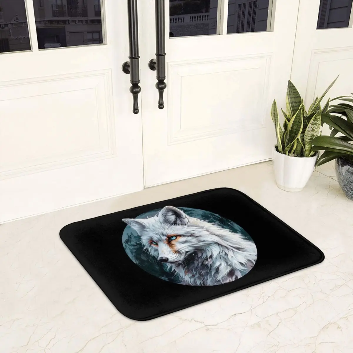 Silver Fox Winter Style Blue Eyes Doormat Non-slip Bathroom Floor Mats Home Entrance Rugs Kitchen Living Room Carpet Footpad