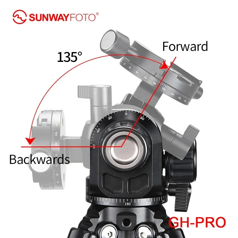 SUNWAYFOTO GH-PRO رأس ثلاثي القوائم مُجهز ثلاثي الاتجاه يتضمن لوحة Arca Swiss DP-60G