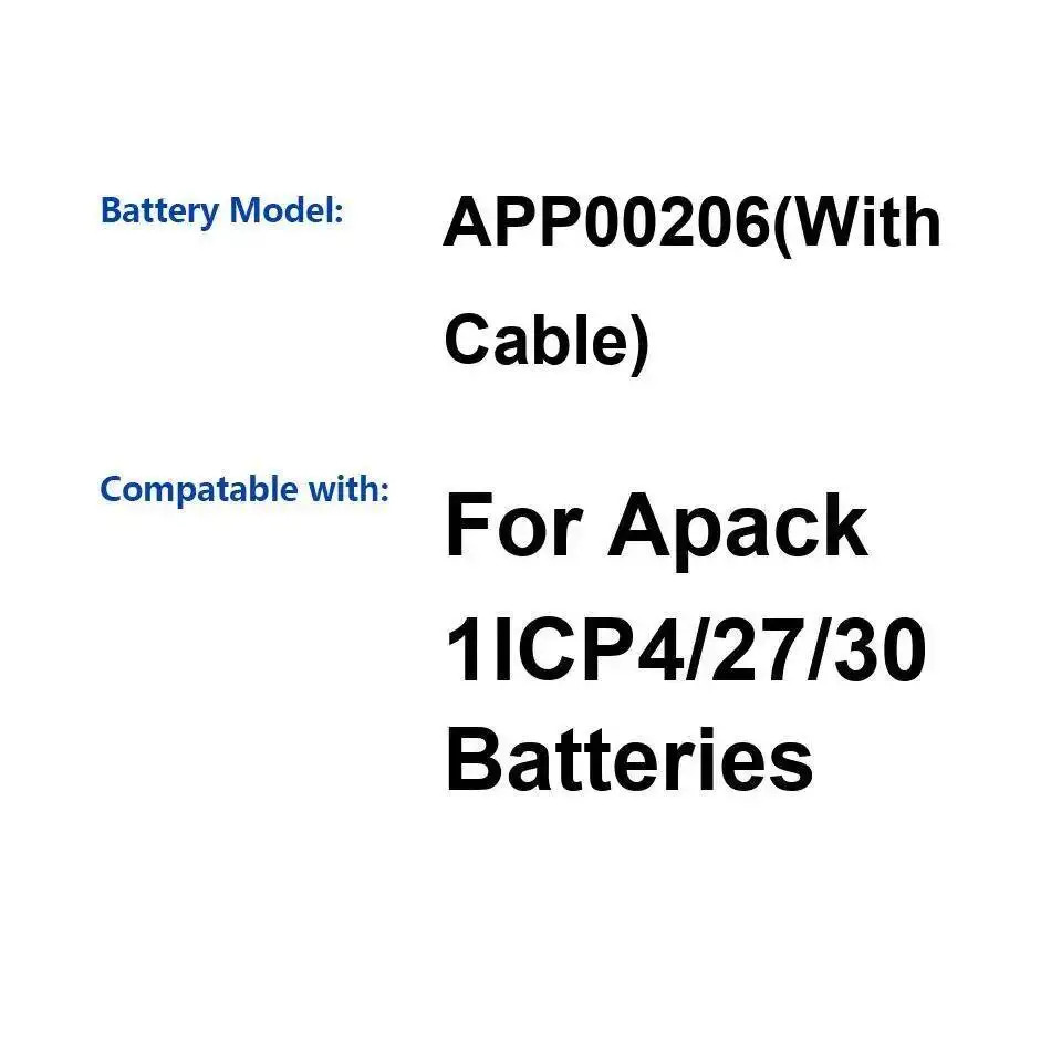 

Аккумулятор для Apack 1ICP4 27 Аккумуляторы APP00206 с кабелем Хорошая низкотемпературная производительность 300 мАч Прочный