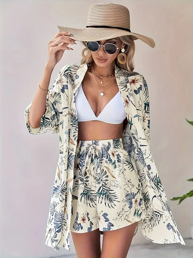 طقم مكون من قطعتين كاجوال مطبوع رقميًا جديدًا لربيع وصيف المرأة