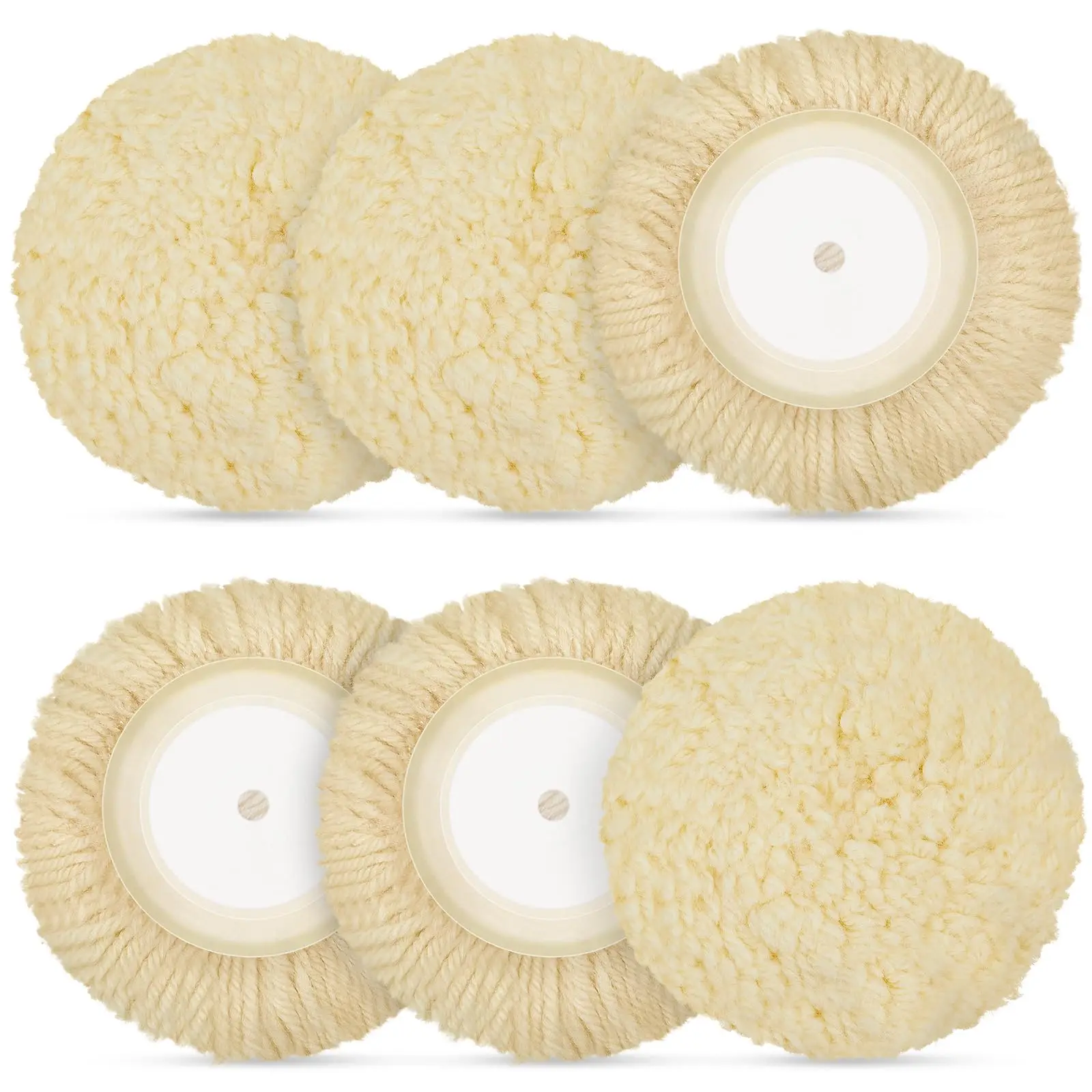 

6 Pcs 7 Inch Wool Polishing Pad Hook Loop Buffing Pad For Drill Car Body Boat Floor Glass Polisher Attachment